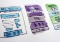 Watercolor sketches of three different website layouts